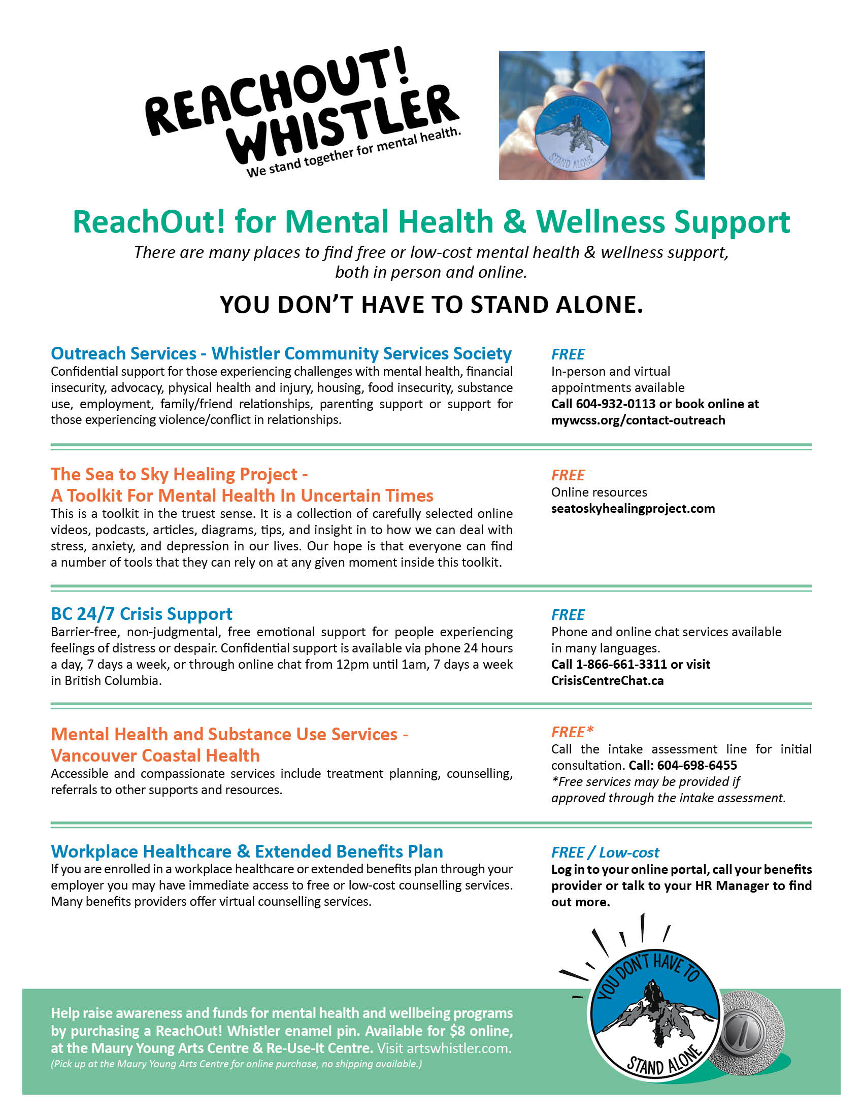 ReachOut! Whistler mental health resources poster